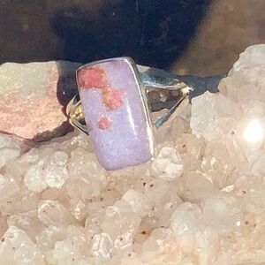 PINK TOURMALINE IN LEPIDOLITE 925 STERLING SILVER RING, SIZE 7.5